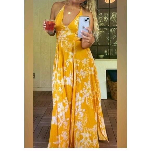 NWT Free People Lille Printed Tie-Back Maxi Dress Size Large Hawaii Honey Boho - Picture 11 of 12
